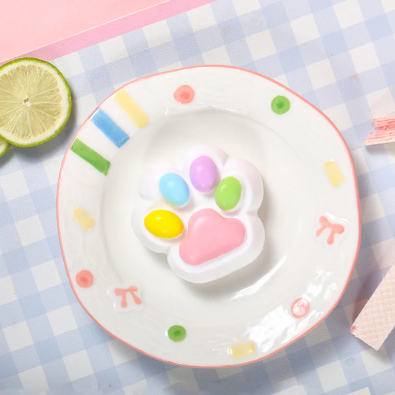 80g White Base Pink with Rainbow Cat Paw Taba Squishy - Image 4