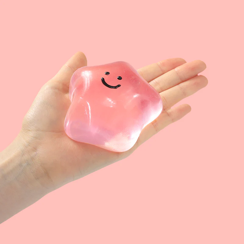 180g Crystal Pink Transparent Smiley Star Taba Squishy - Image 3